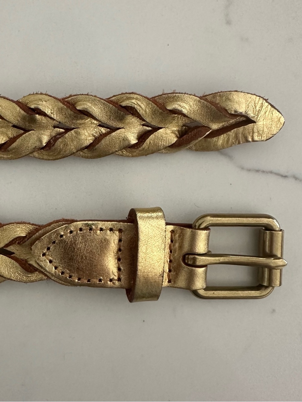 J. Crew Metallic Braided Leather Belt in Gold Size Small/Medium